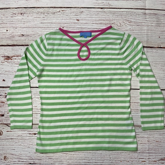 J. McLaughlin White and Green Striped Lightweight Knit Top Sz M - Picture 6 of 12